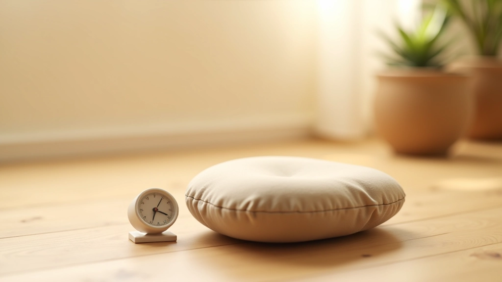 Relógio e almofada de meditação, ambiente minimalista com foco em tempo e dedicação