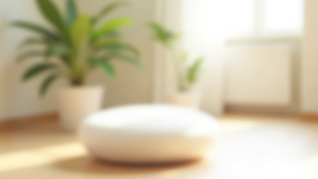 Espaço tranquilo de meditação com almofada, planta e luz natural