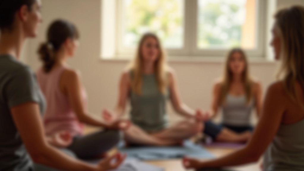 Grupo praticando meditação conjunta em ambiente acolhedor