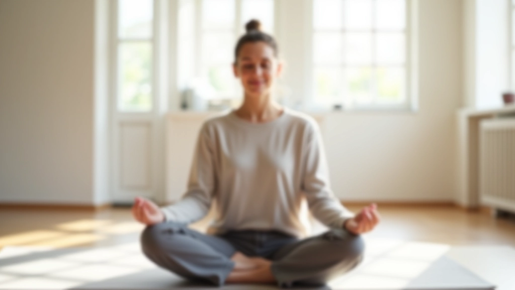 Pessoa em posição de meditação sentada em espaço tranquilo com luz natural suave