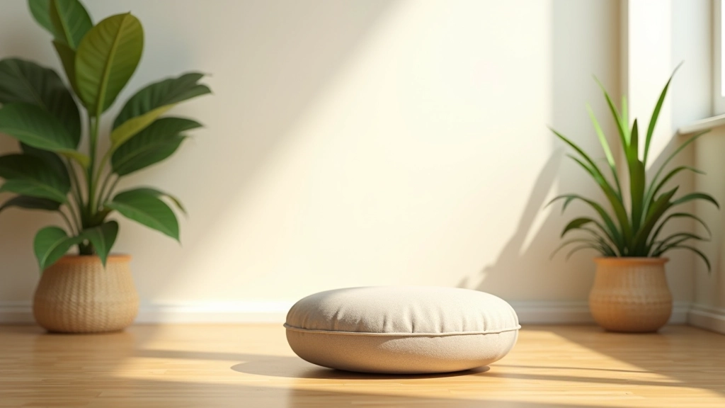 Espaço de meditação com almofada e plantas, ambiente dedicado à prática diária de mindfulness